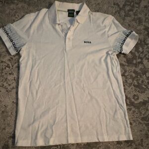 hugo Boss White Polo with Branded Sleeve Trim